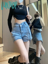 Lunivop Women’s Strapping Design Straight Blue Denim Shorts New Summer Street Style Hot Pants